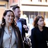 Brittany Groth (left) and Sam Groth (centre) pictured arriving at the Federal Court of Australia in Sydney