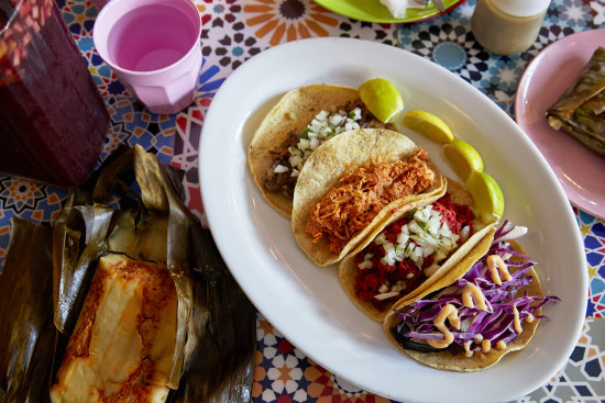 Tacos and tamales at Itacate Mexican Restaurant, Redfern. 