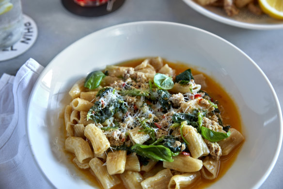 Chilli and pork sausage maccheroni is great value at $25 a bowl.