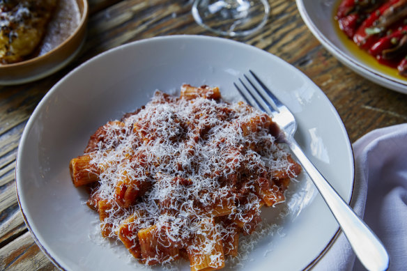 Rigatoni bolognese.