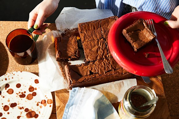 Chocolate brownies are a favourite pleasure.