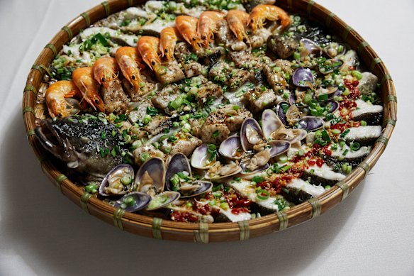 The steamed seafood platter.