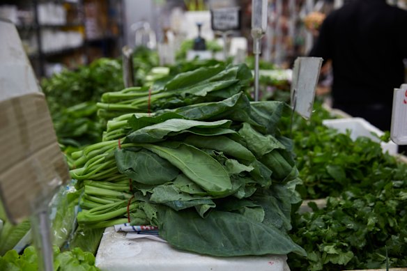 Chinese broccoli and other fresh vegetables. 