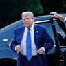 US President Donald Trump arrives at the NATO summit on Tuesday.