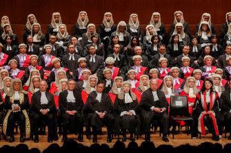 Judges attend the ceremonial opening of the legal year at City Hall in Hong Kong in 2020.
