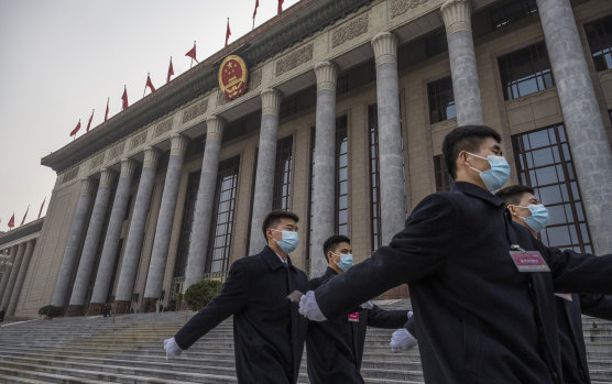 The Great Hall of the People in Beijing: Lawmakers are about to pass laws that will sanction Western companies that comply with US and European sanctions on Chinese businesses.