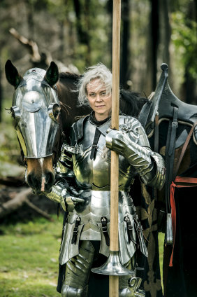 Lady Caroline Andersson from Sweden has had to borrow local armour to take part in the jousting event at the St Ives Medieval Faire.