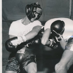 Johnny Famechon spars at a Melbourne gym.