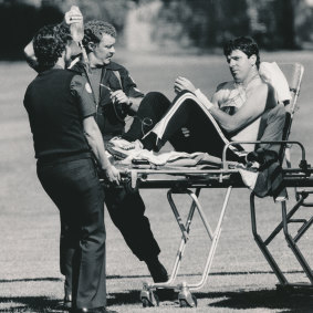 February 25, 1986: Rod MacDonald is stretchered from a Victoria Police helicopter after the shootout with Pavel Marinof, aka Mad Max.