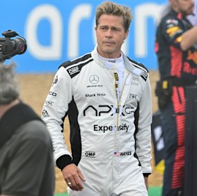 Brad Pitt in production on the movie ‘F1’, arriving in cinemas in June.