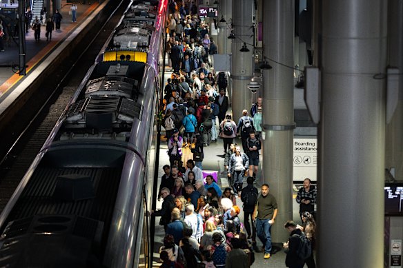 V/Line passenger numbers doubled on Easter Sunday compared to last year, leaving travellers standing for hours. 