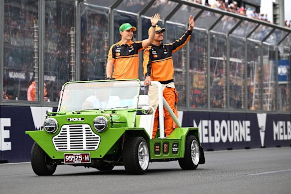 Piastri and teammate Lando Norris during the drivers’ parade. 