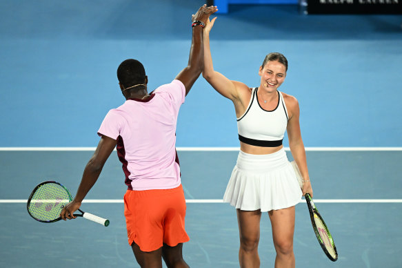 Kostyuk plays alongside Frances Tiafoe in a charity match for Ukraine.