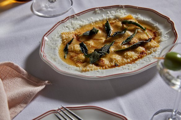 Ravioli of pumpkin, brown butter and sage.