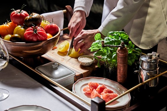 Tableside caprese salad.