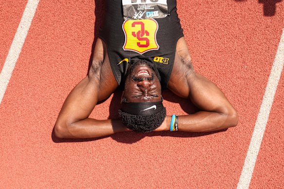 Eddie Nketia after winning the 200m.