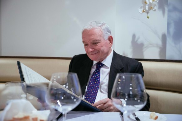 Former NSW premier Nick Greiner peruses the menu, possibly looking for mooncake. 