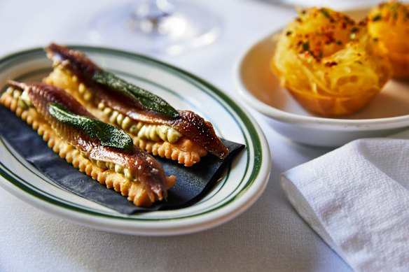 Gnocco fritto with sage and anchovy.