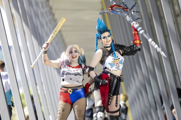 Heather Mackay, 21, and Tahlia Mifsud, 17, attend PAX Aus, the biggest gaming event in the Southern Hemisphere, at the Melbourne Convention and Exhibition Centre on Sunday.