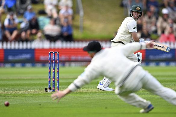 Steve Smith played the only scoring shot in Australia’s first three overs