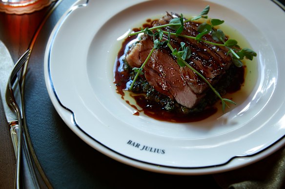 Lamb rump with salsa verde.