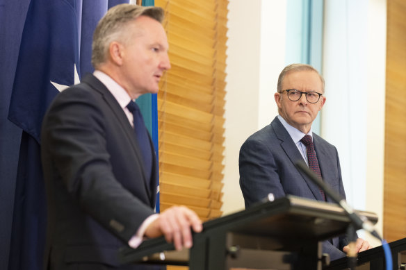 Labor climate change and energy spokesman Chris Bowen with opposition leader Anthony Albanese. 