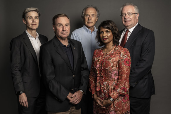 From left: Red Alert panellists Lesley Seebeck, Mick Ryan, Alan Finkel, Lavina Lee and Peter Jennings.