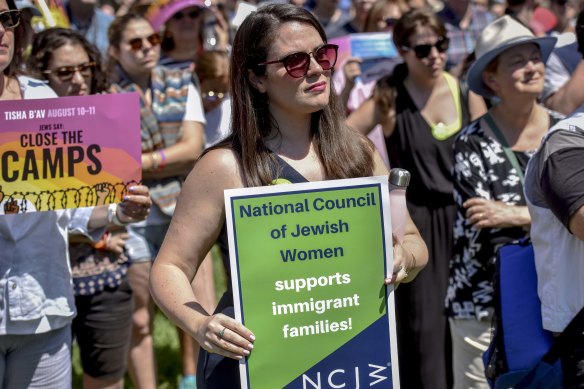 Sheila Katz, director of the National Council of Jewish Women, protests at a rally in front of the White House to commemorate the Jewish day of mourning by calling on the Trump administration to change its immigration policies.