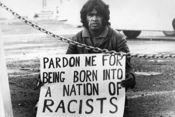 Gary Foley protesting a tour by the South African rugby team in 1971.
