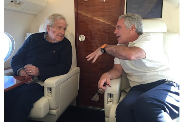 Jeffrey Epstein flying with Noam Chomsky, who wrote to Epstein in early 2019, saying: “I’ve watched the horrible way you are being treated in the press and public.” 