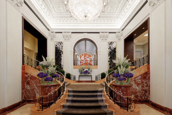 The hotel lobby.
