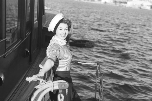 Marcia Hathaway, actress in JC Williamson's "Sailor Beware", pictured during a promotion at Point Piper, Sydney on August 30, 1956