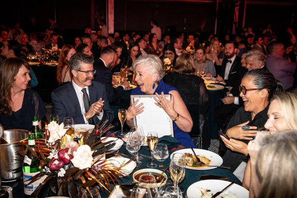 Humble hero: Maggie Beer after receiving her Vittoria Coffee Legend award at Monday night's Good Food Guide 2020 awards and launch event in Brisbane.
