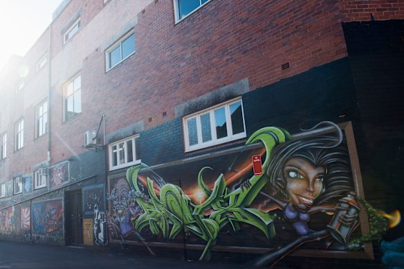 Arte de rua na Back Alley Gallery em Lismore.