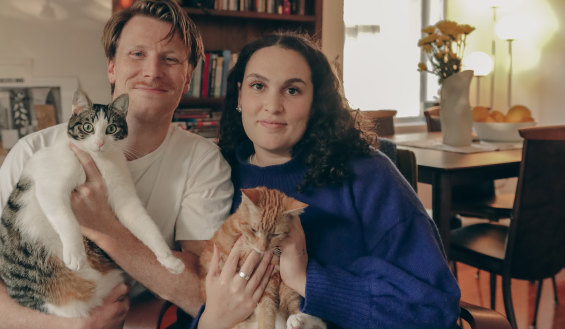 Joshua Smithe with partner Lily and their their adopted family, Sufjan (left) and Frances.