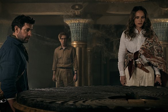 John Krasinski (left), Domhnall Gleeson and Natalie Portman are searching for a mysterious elixir in Fountain of Youth.