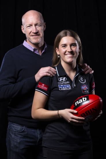Carlton AFLW draftee Abbie McKay with father and former Blue Andrew.
