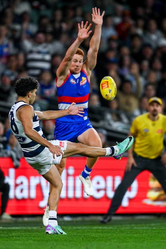 Tyson Stengle snaps from the goal line after being awarded a mark on video review.