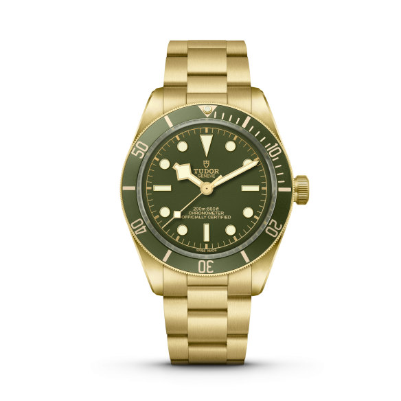 Tudor’s gold watch with a pickle-green face