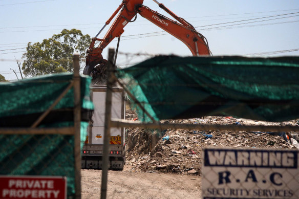 Behind the wire: A similar dump-reload pattern was observed at BMI Group's recycling facility at Swanbank in Ipswich.