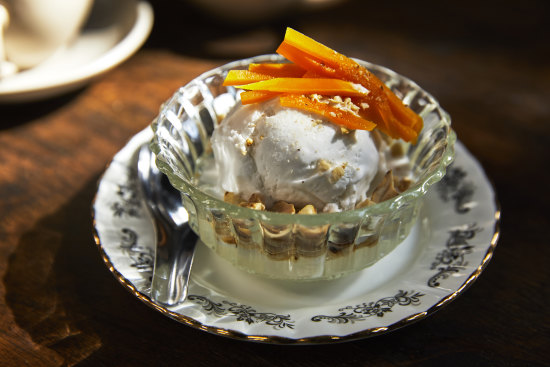 Homemade coconut ice cream with candied pumpkin at Porkfat.