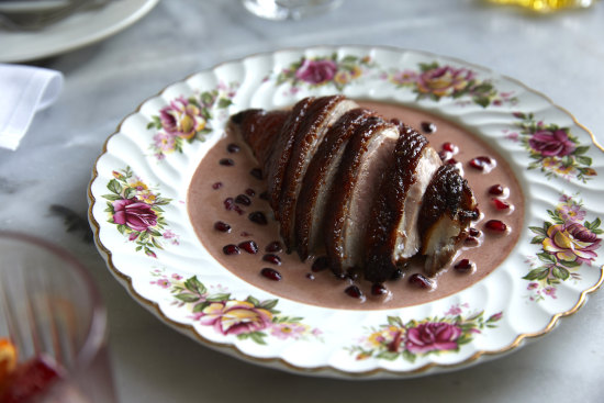 Duck breast with pomegranate and marsala at Osteria di Russo & Russo