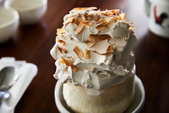 Coconut ice-cream and jelly served in a young coconut.