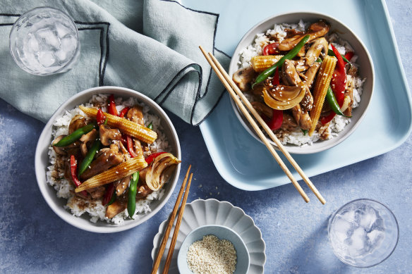 Honey soy chicken stir-fry.