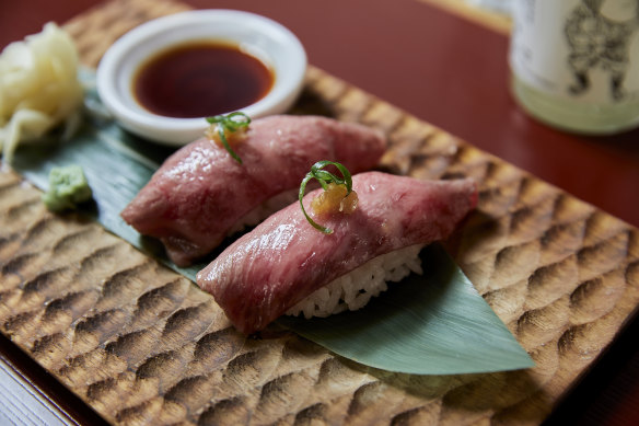 Wagyu aburi nigiri.