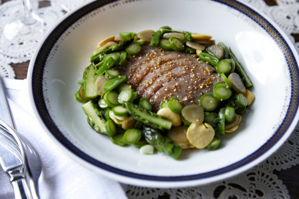 Go-to dish: Confit tuna with roasted fennel, lupin beans and spring vegetables.