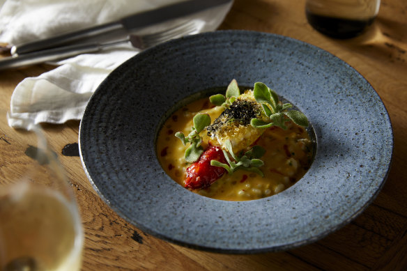 Go-to dish: Manjimup marron with sweetcorn and ice plant.