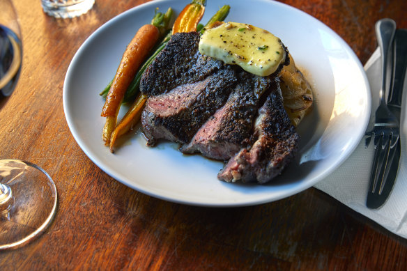 Black Angus scotch fillet with “Nan’s potato bake”.