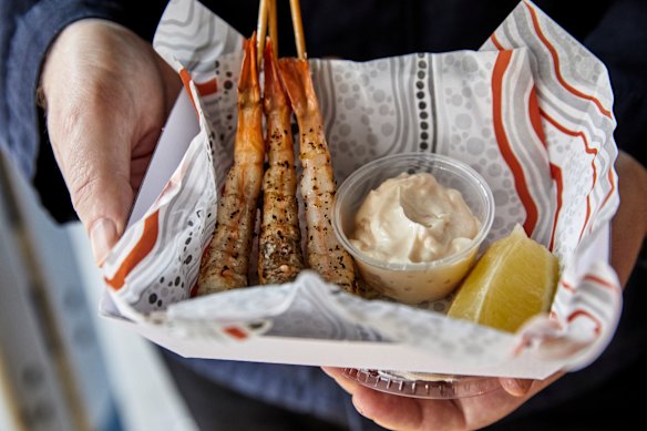 Prawn skewers.