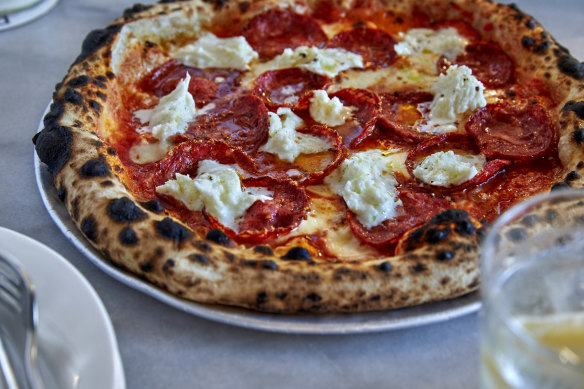 Pepperoni pizza with buffalo mozzarella.